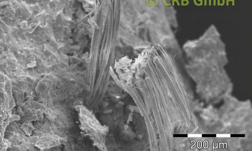 SEM-picture of chrysotile asbestos in leight-weight-panels, Sokalite | © CRB Analyse Service GmbH
